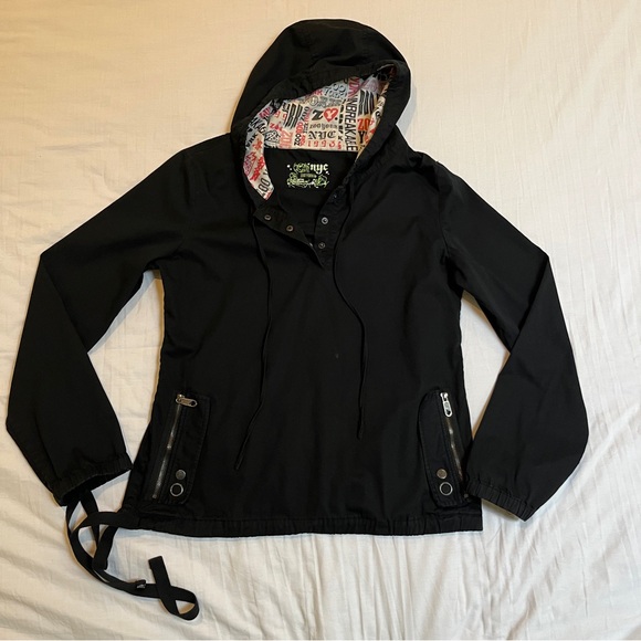 Black Zoo York Y2K Lightweight Hoodie with Waist tie, front buttons and pockets - Picture 1 of 13